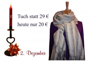 Im zweiten Türchen des Julekalenders befindet sich ein um 31% reduziertes Tuch von Two-Danes.