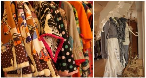 Kleider und Schaufensterpuppen bei Madame Butterfly Links sind Kleider von Margot und rechts Schaufensterpuppen mit Staff-Outfit zu sehen.