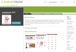 Julekalender 2011 App von Mit lille Danmark im Android Market (Screenshot: market.android.com) Für Smartphones mit dem Betriebssystem Android gibt es die Julekalender 2011 App zum kostenlosen Download.