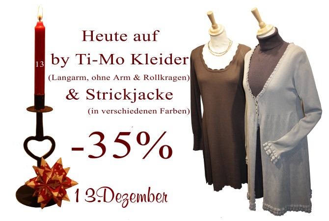 Verschiedene Kleider, Strickjacken und Rollkragenpullover von By Ti-Mo gibt es am 13.12.2012 um 35% reduziert.