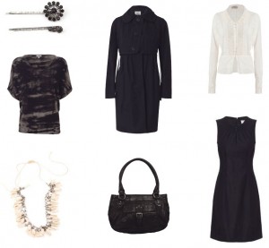 Links oben: Hairslide 1-2200-1, T-shirt 1-2282-1; Oben mitte: Jacket 1-2092-1; Rechts oben: Shirt 1-2191-1; Links unten: Necklace 1-2100-1; Unten mitte: Purse 1-2218-1; Unten rechts: Dress 1-2061-1