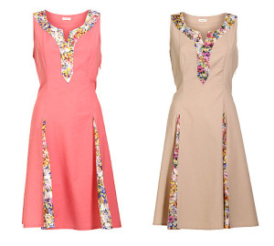 Einfarbige Sommerkleider mit Blumenkante - 3-3126 in Coral und Sand