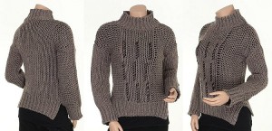Strick-Pullover mit Lederanteil 4174-60 von Nü by Staff-Woman in der Farbe Light Taupe Melange